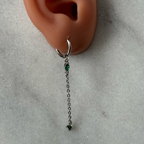 Sterling Silver Green Crystal Teardrop Chain Dangle Huggie Hoop
Earrings New - Picture 2 of 5